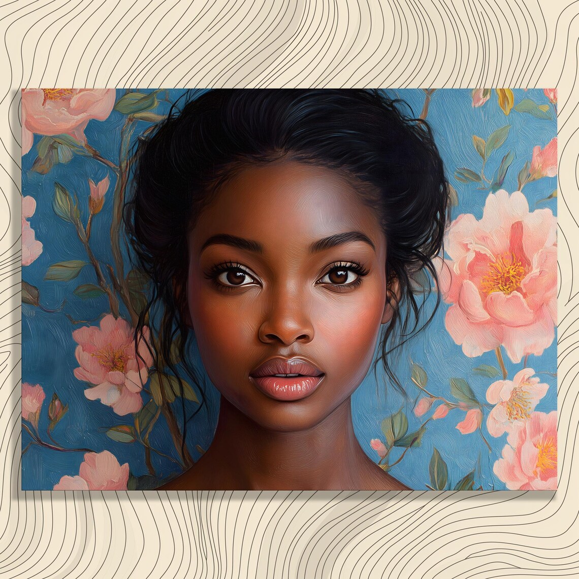 Woman With Pink Roses Floral Portrait Contemporary Oil Painting Poster