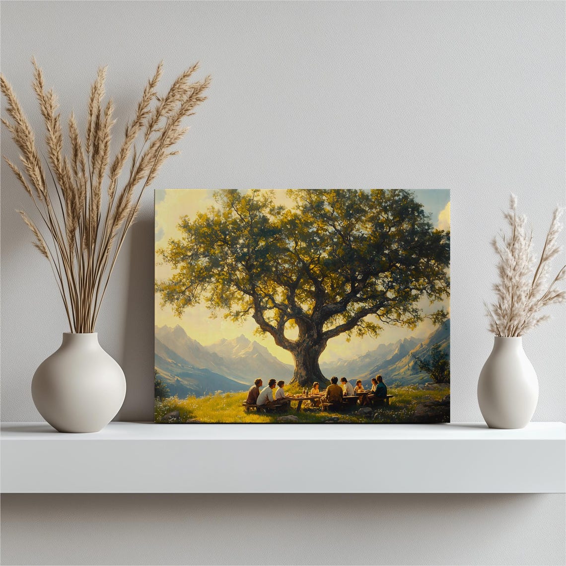 Family Picnic Under Giant Shade Tree Mountain Valley Wall Art
