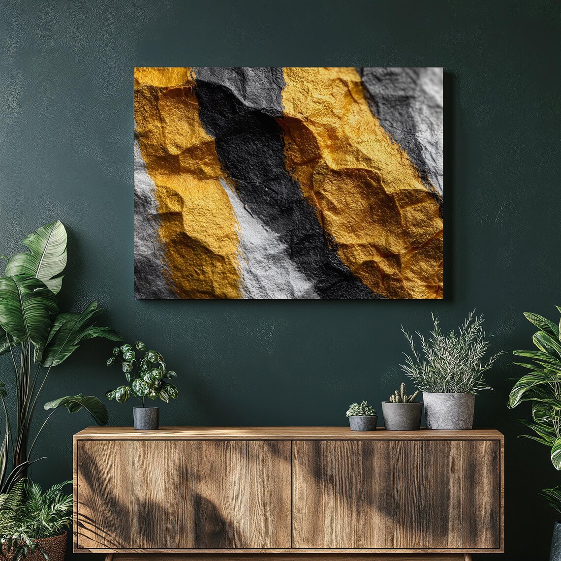 Modern Gold Black Canvas Wall Art Textured Abstract Painting Metallic Leaf Contemporary Decor Large Print Neutral Luxury