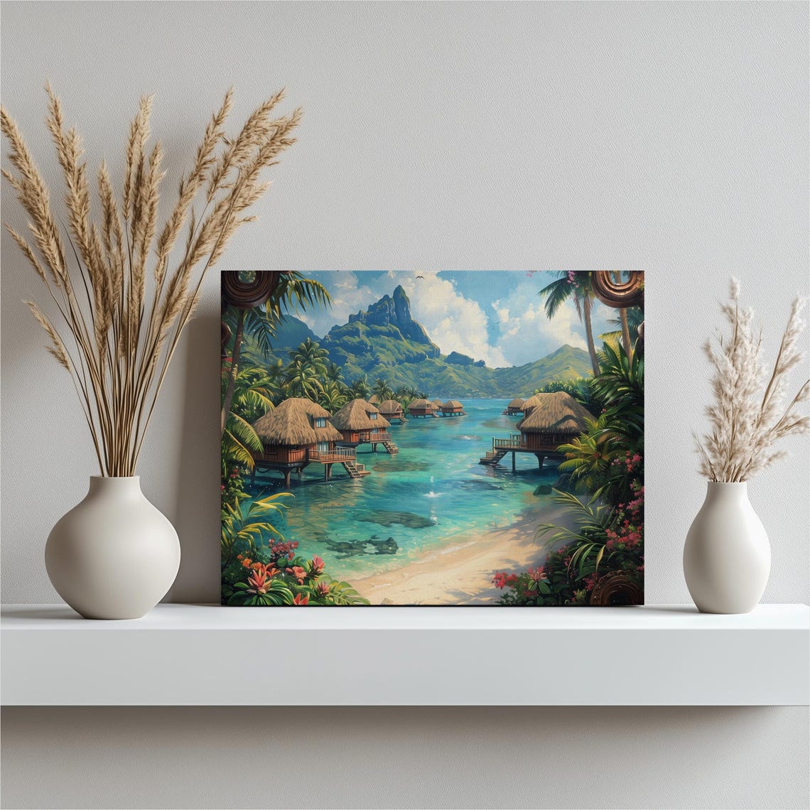 Tropical Island Overwater Bungalows Turquoise Lagoon Art Poster