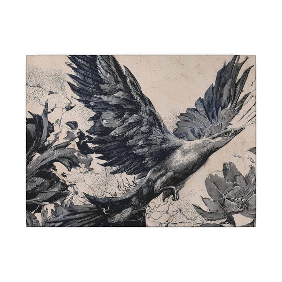 Graceful Bird Canvas Wall Art Elegant Monochrome Feather Illustration Print With Floral Branch Design Nature Silhouette Wildlife Decor