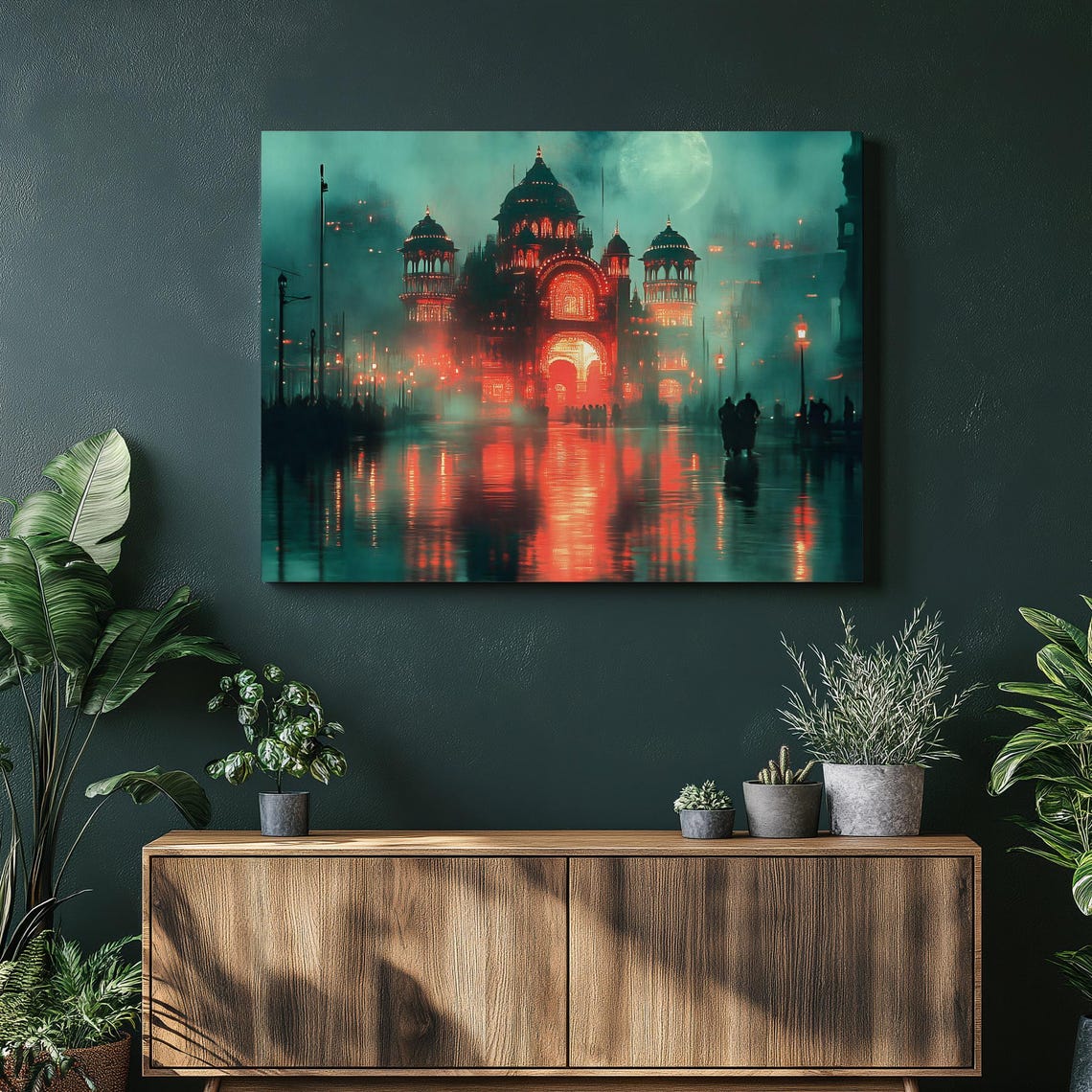 Neon Palace Moonlit Fantasy Palace Under Full Moon Night Poster