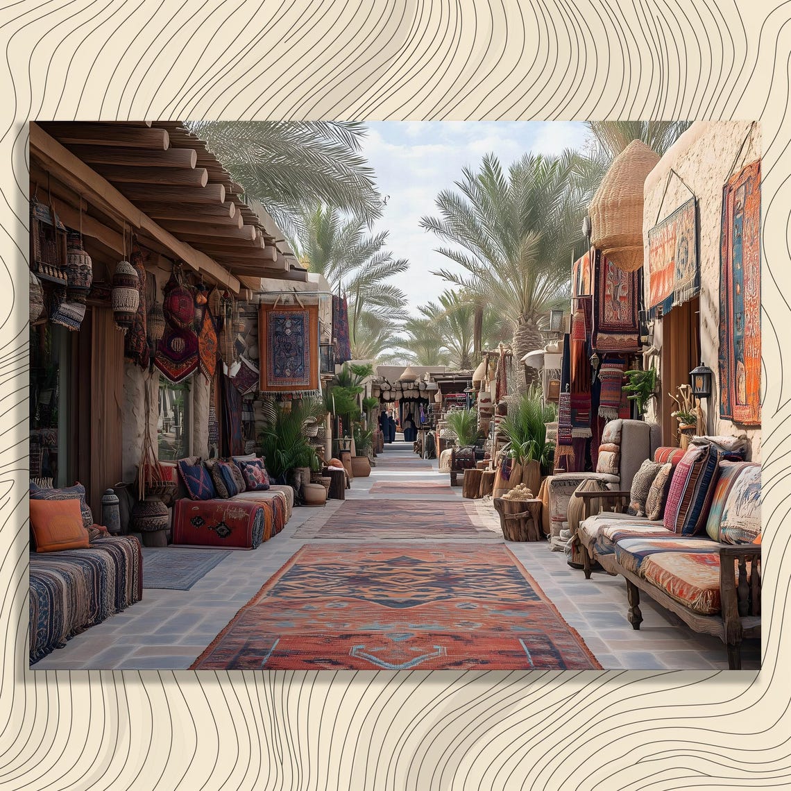 Colorful Textile Market Alley With Rugs And Cushions Art Poster
