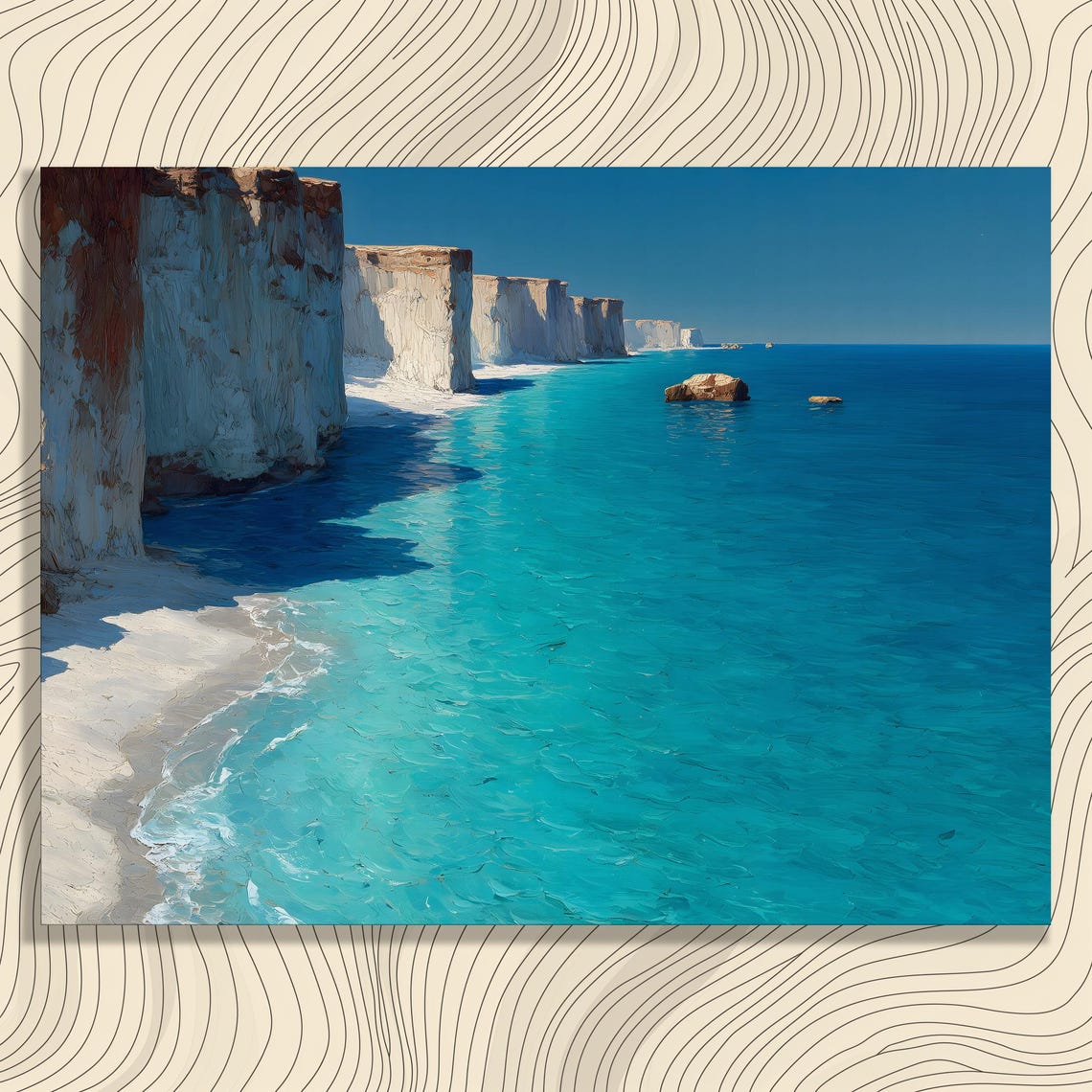 Turquoise Coastal Cliffs Vibrant Ocean Seascape Summer Wall Art