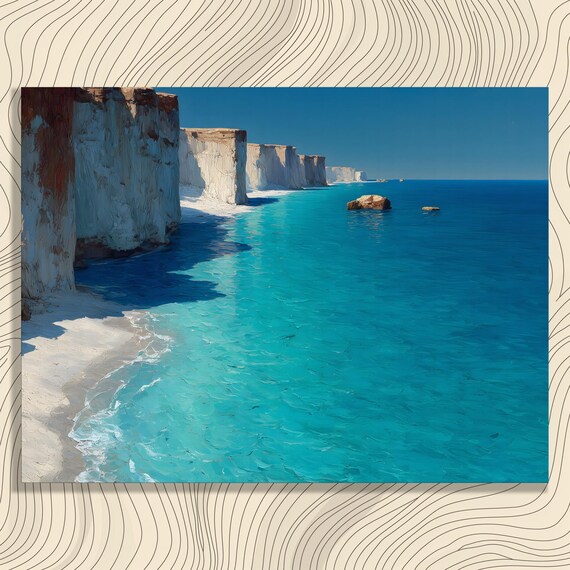 Turquoise Coastal Cliffs Vibrant Ocean Seascape Summer Wall Art