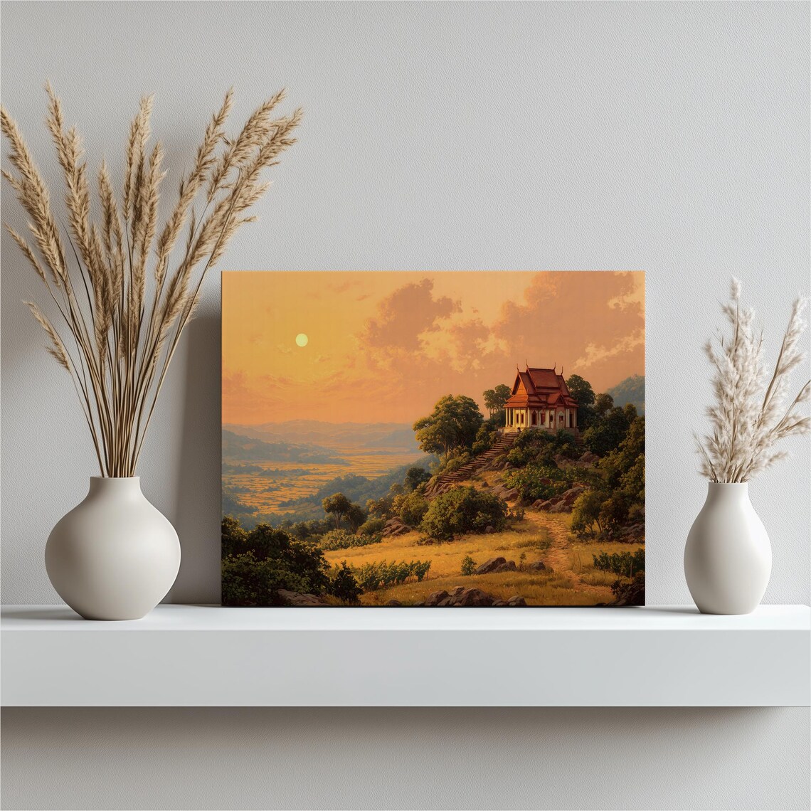 Hilltop Thai Temple Golden Sunset Pagoda Asia Valley Art Print