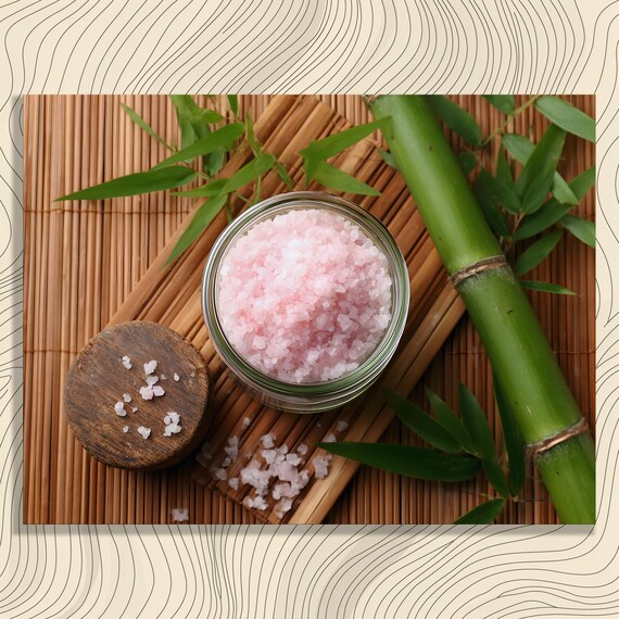 Zen Spa Bamboo Canvas Wall Art Minimalist Pink Salt Jar Still Life Botanical Photography Print Natural Wellness Relaxation Gift Calming
