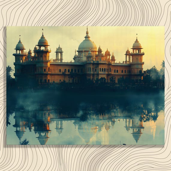 Majestic Palace Canvas Wall Art Serene Water Reflection Landscape Print Classic Decor Painting Victorian Royal Architecture