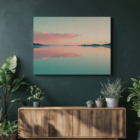 Salar De Uyuni Salt Flats Landscape Photo Water Reflection Art Pastel Serene Wall Modern Decor Home Mountain View