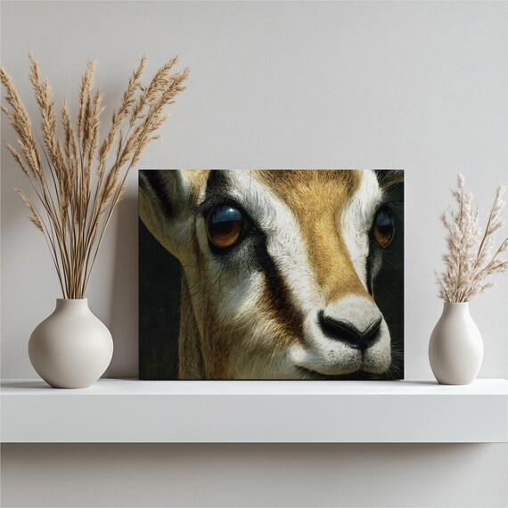 Gazelle Portrait Canvas Wall Art Hyperrealistic Antelope Painting Nature Print Wildlife Home Decor Traditional Animal Gift Close Up