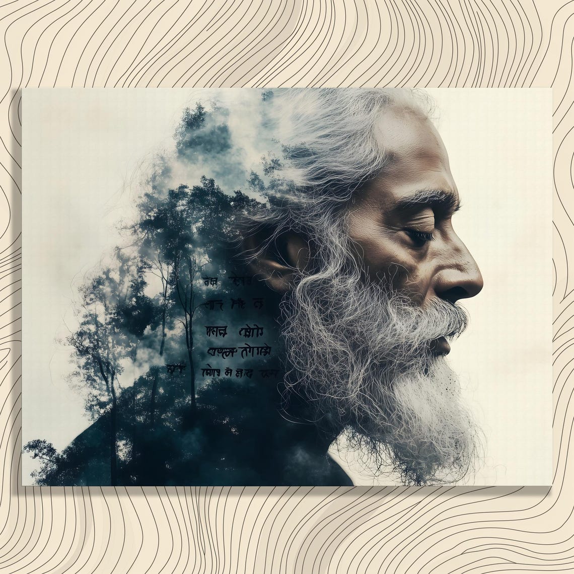 Elderly Bearded Man Double Exposure Forest Portrait Canvas Print
