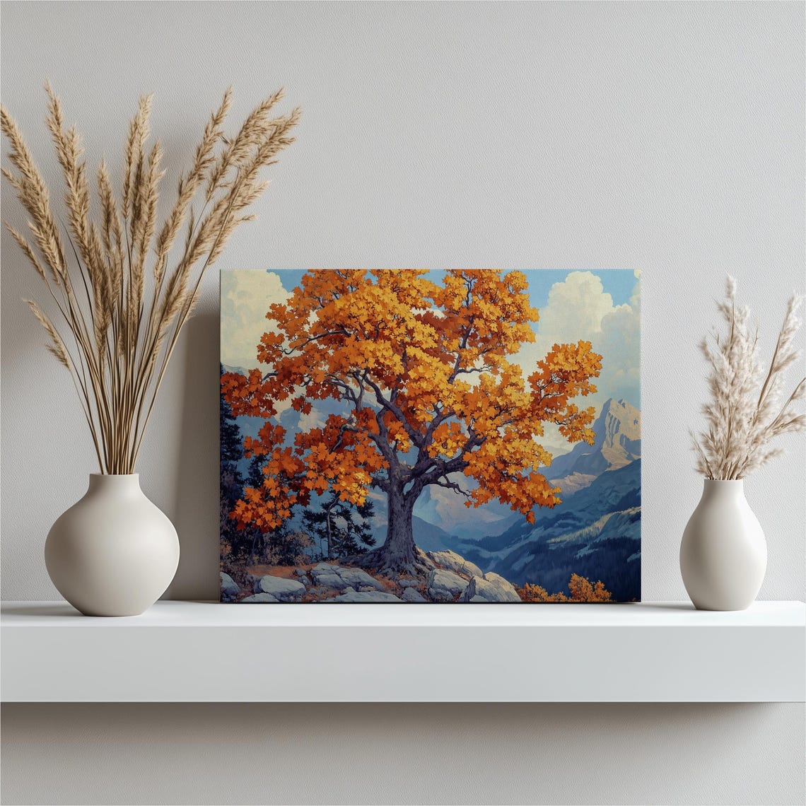 Golden Autumn Maple Tree Mountain Summit Fall Foliage Art Poster