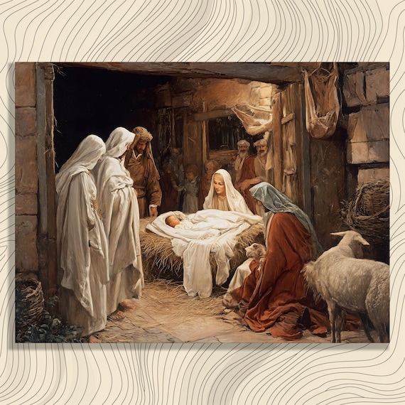 Nativity Scene Holy Family In Manger Classical Painting Poster