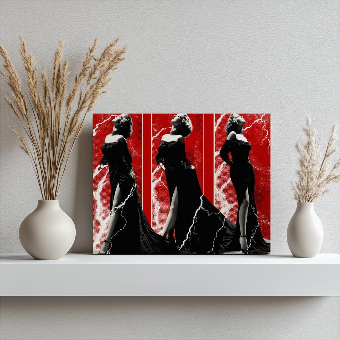 Glamour Starlet Red Lightning Triptych Retro Pop Noir Poster