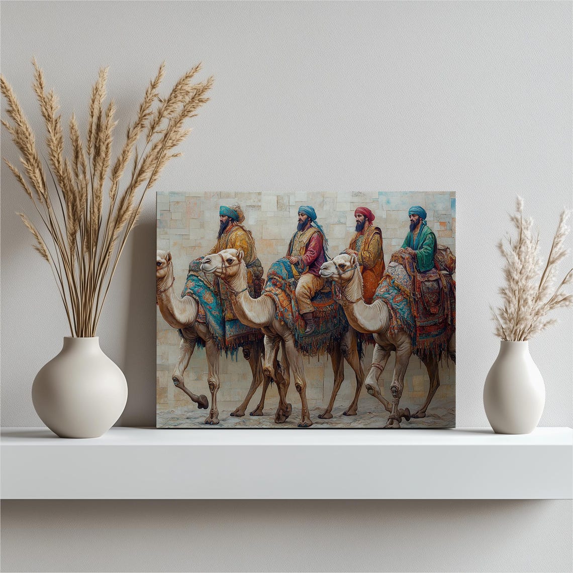 Silk Road Camel Caravan Desert Riders Colorful Boho Travel Poster