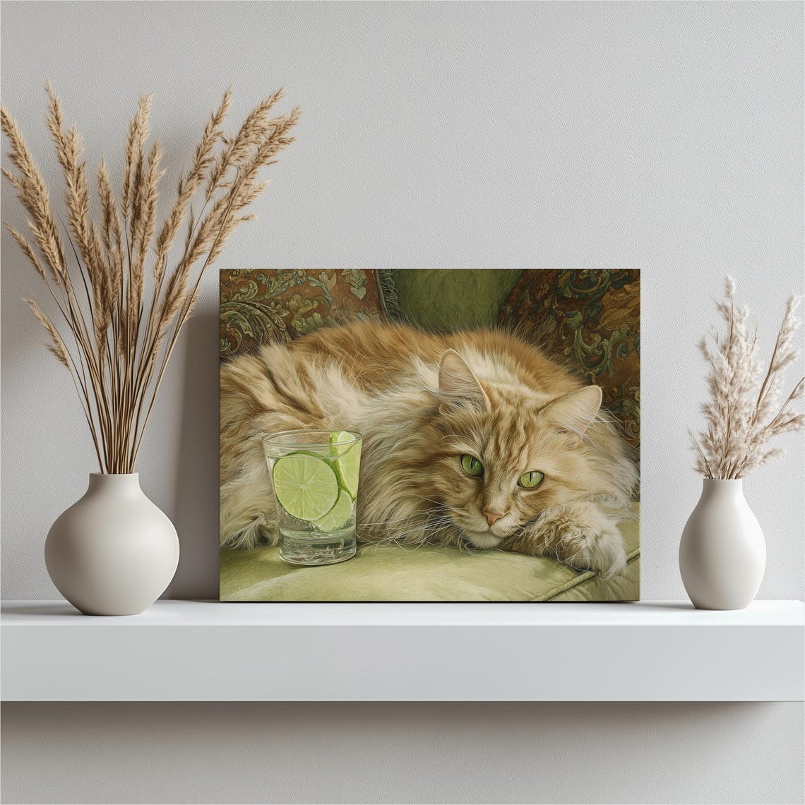Ginger Cat Portrait Long Haired Tabby Green Eyes Cozy Animal Print