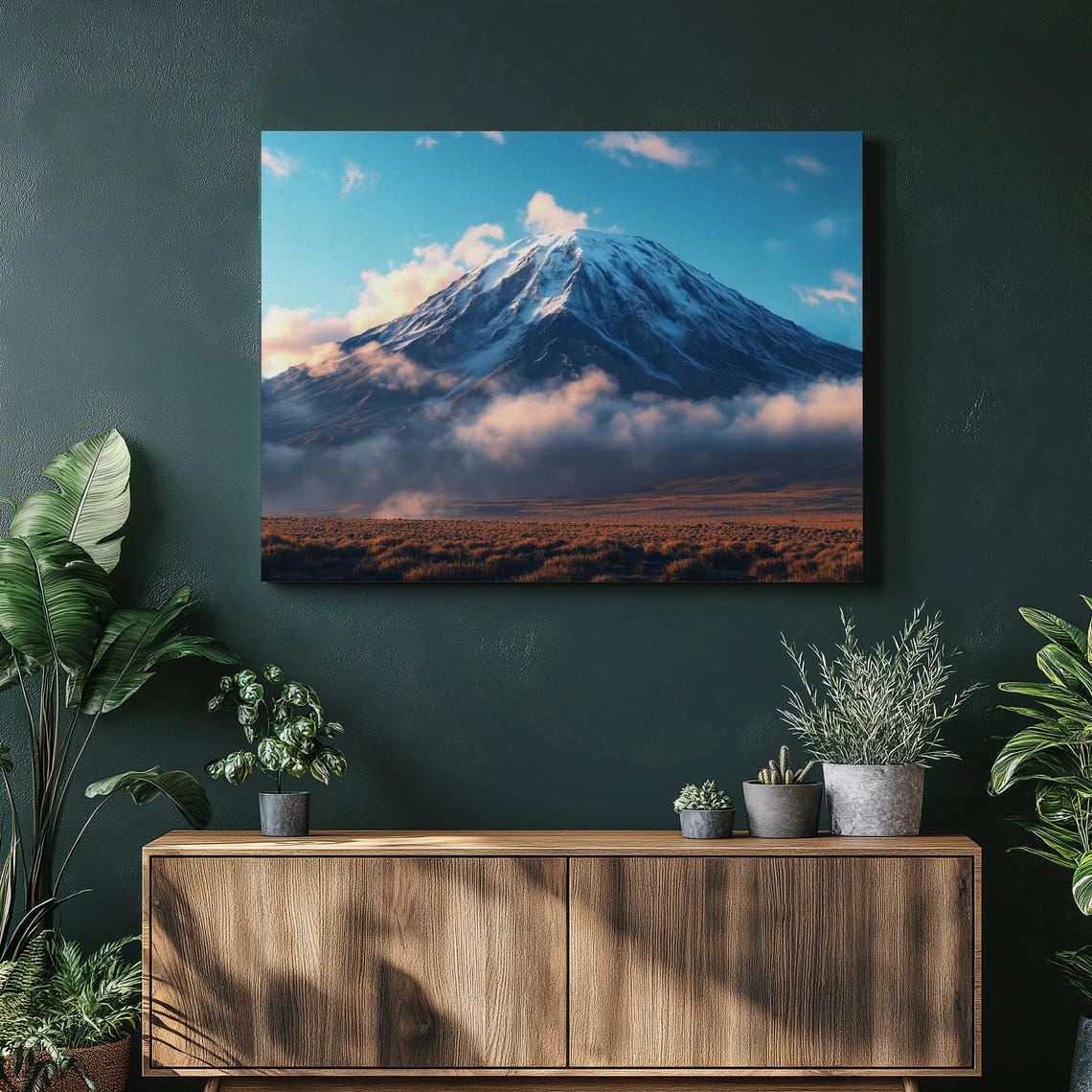 Mount Fuji Snow Capped Volcano Clouds Blue Sky Japan Landscape Poster
