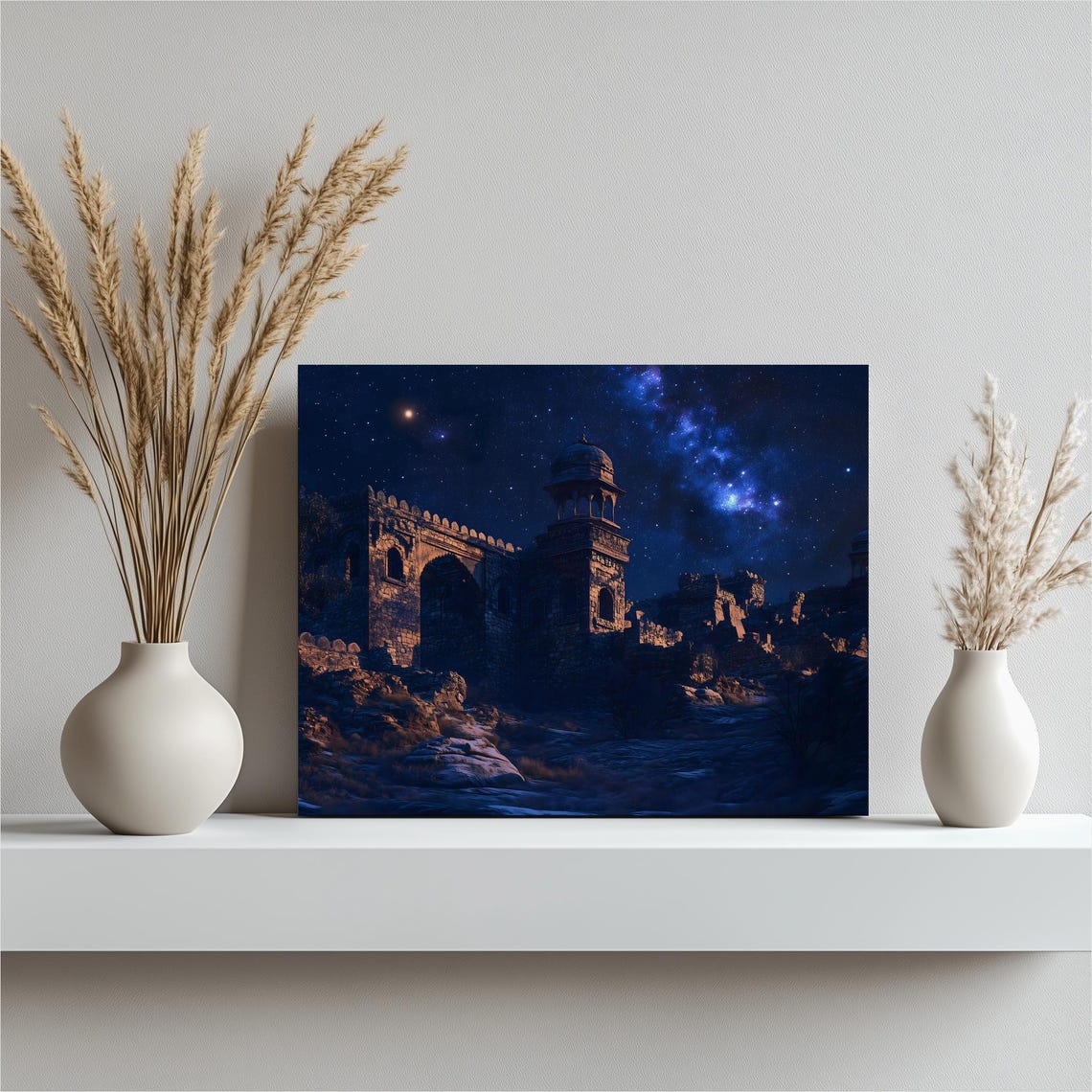 Milky Way Night Sky Ancient Castle Ruins Starlit Canvas Wall Art