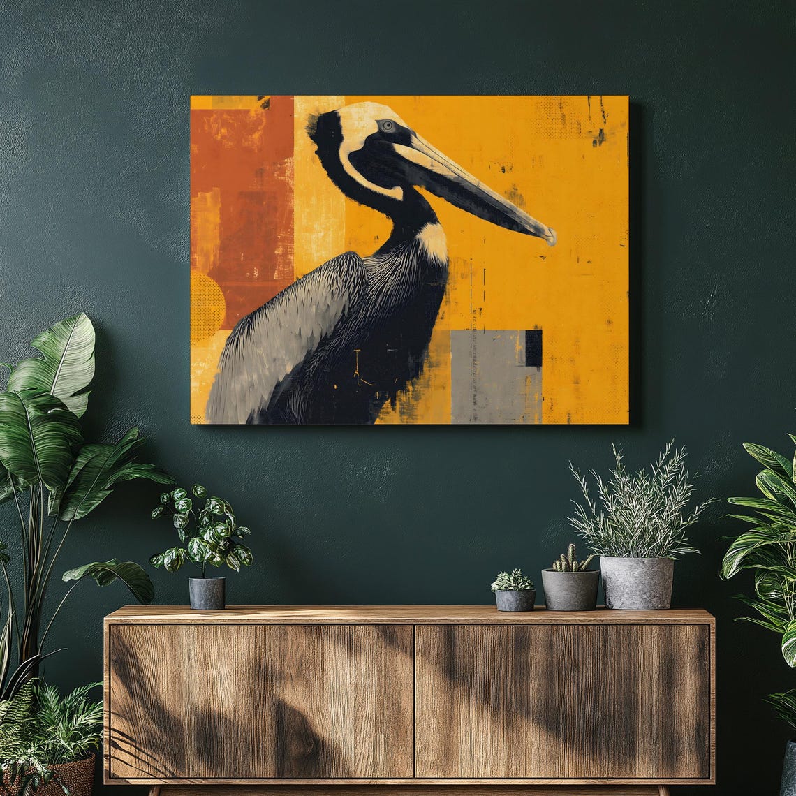 Pelican Portrait Bold Orange Abstract Wildlife Pop Art Poster
