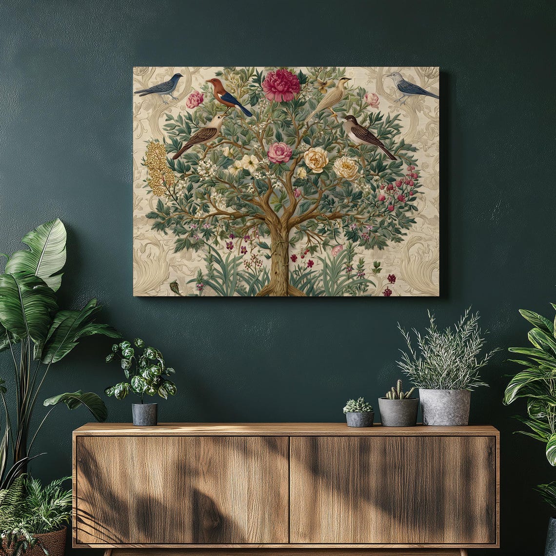 Vintage Tree of Life With Birds and Flowers Botanical Art Print