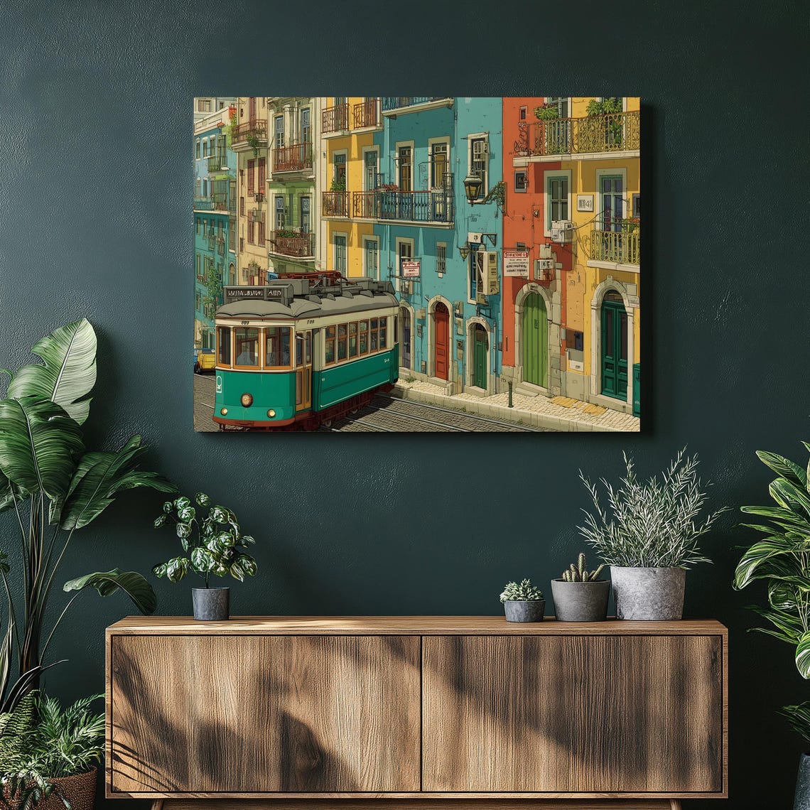 Lisbon Tram Canvas Wall Art Colorful Alfama Cityscape Print For Travel Decor