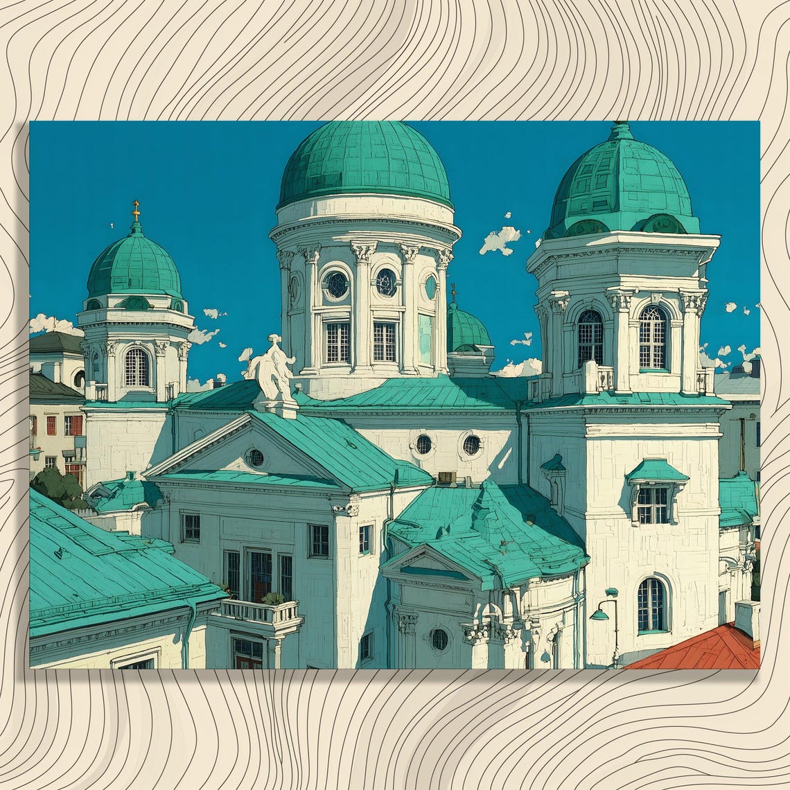 Helsinki Cathedral Teal Domes Neoclassical Architecture Travel Print