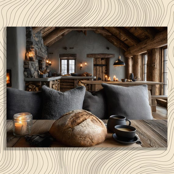 Cozy Rustic Kitchen Canvas Wall Art Bread Print Candlelight Hearth Illustration Primitive Home Decor Traditional Farmhouse