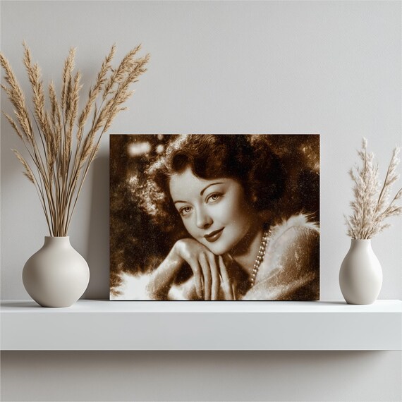 Vintage Hollywood Glamour Sepia Portrait Pearl Necklace Poster
