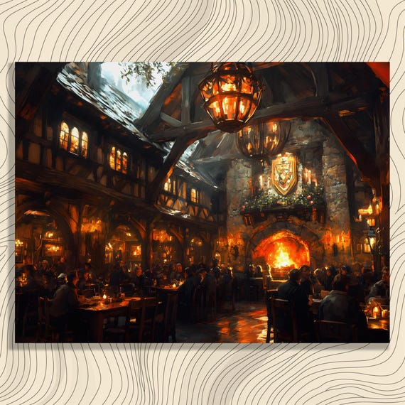 Cozy Medieval Tavern Canvas Wall Art Charming Vintage Gothic Fireplace Decor Print Painting Gift For Fantasy Fans And History Buffs