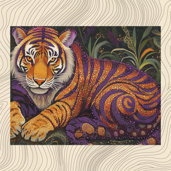Vibrant Tiger Canvas Wall Art Stunning Artwork For Home Decor Unique Hanging Jungle Animal Print With Colorful Patterns