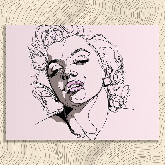 Marilyn Monroe Line Art Portrait Blush Pink Modern Wall Print
