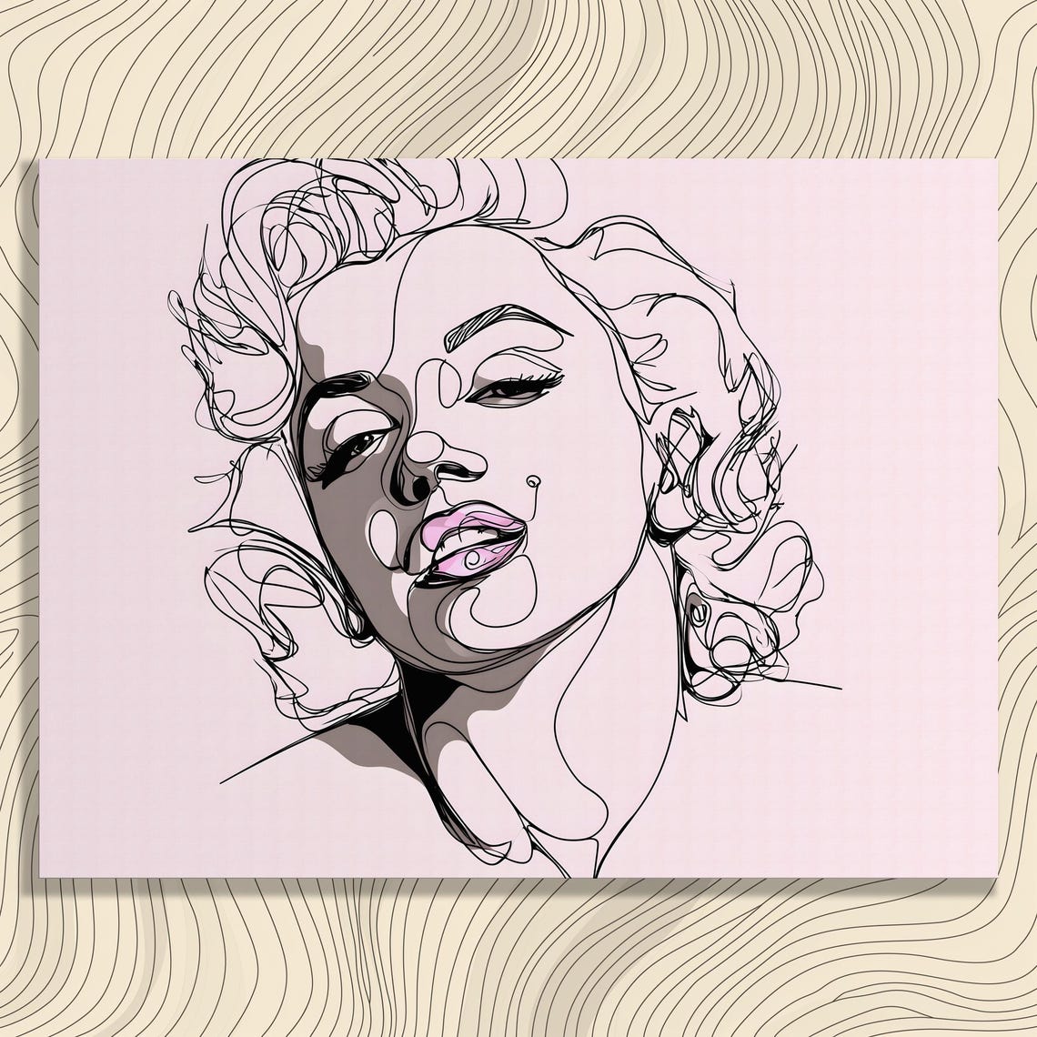 Marilyn Monroe Line Art Portrait Blush Pink Modern Wall Print