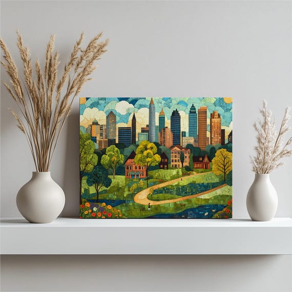 Atlanta Skyline Canvas Wall Art Vibrant City Park Landscape Illustration Print Colorful Urban View Decor For Office Living Room