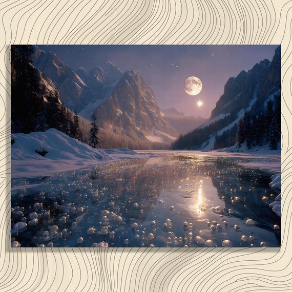 Winter Mountain Landscape Canvas Wall Art Serene Snow Scene Lake Decor Large Print Nature Photography