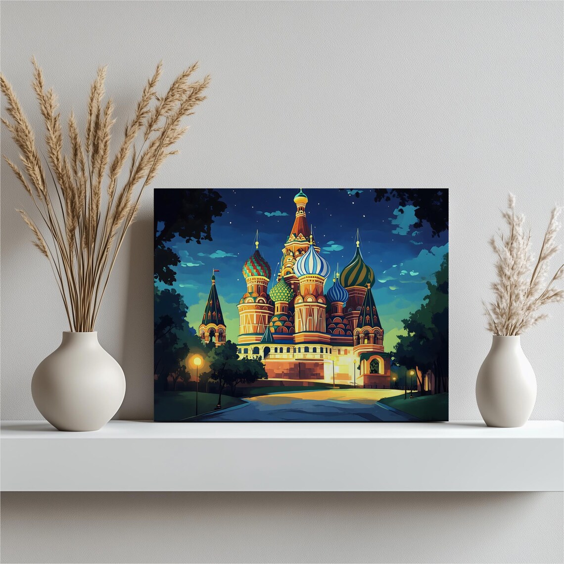 St Basils Cathedral Moscow Night Glowing Onion Domes City Print