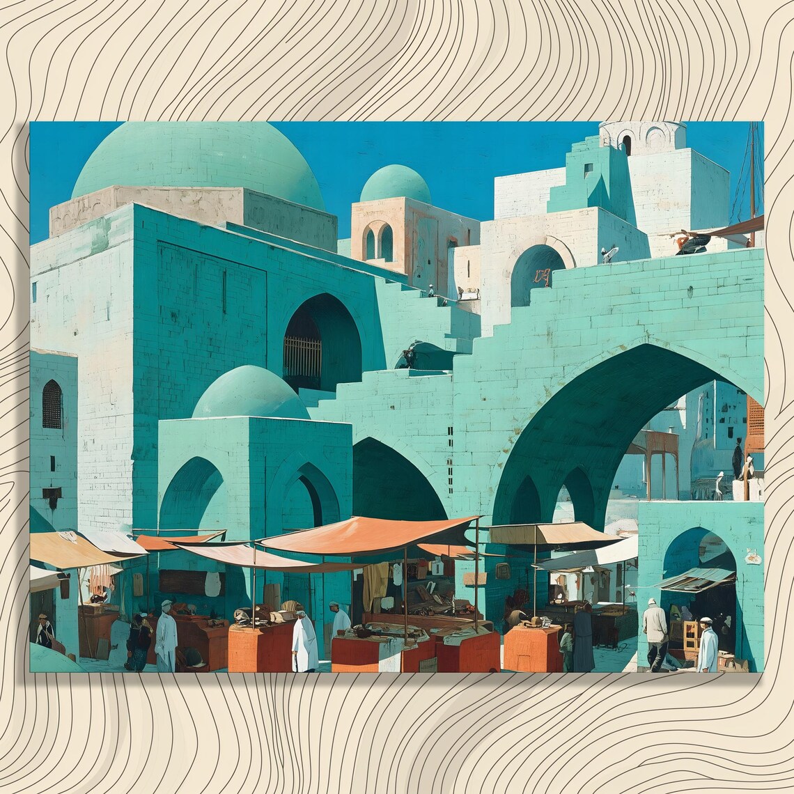Turquoise Moorish Market Domes And Arches Bazaar Travel Poster