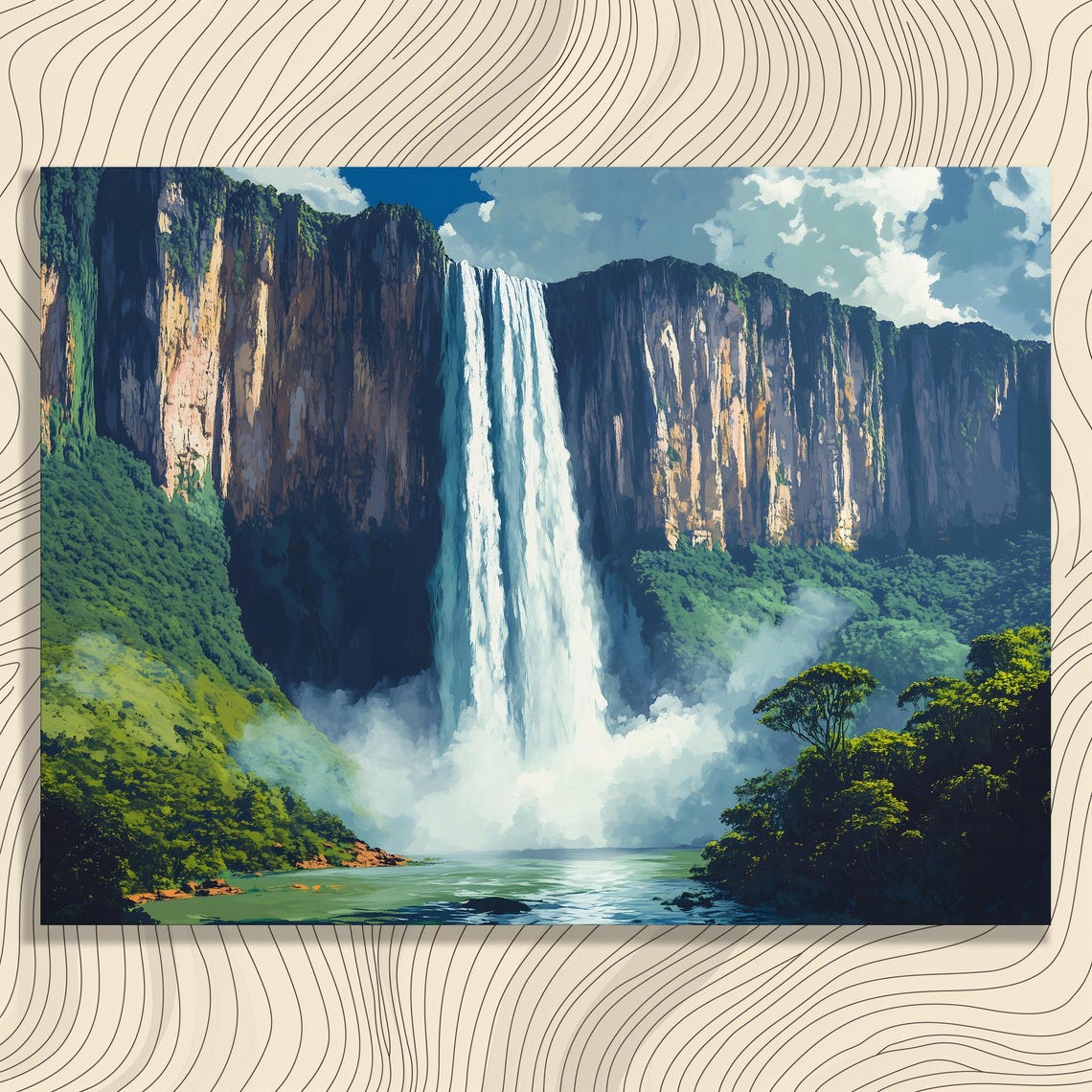 Towering Tropical Waterfall Plunging From Rainforest Cliffs Art Poster