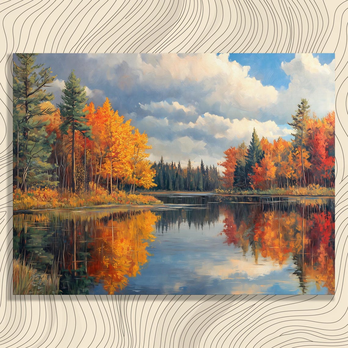 Michigan Autumn Lake Golden Forest Reflection Fall Foliage Painting Poster