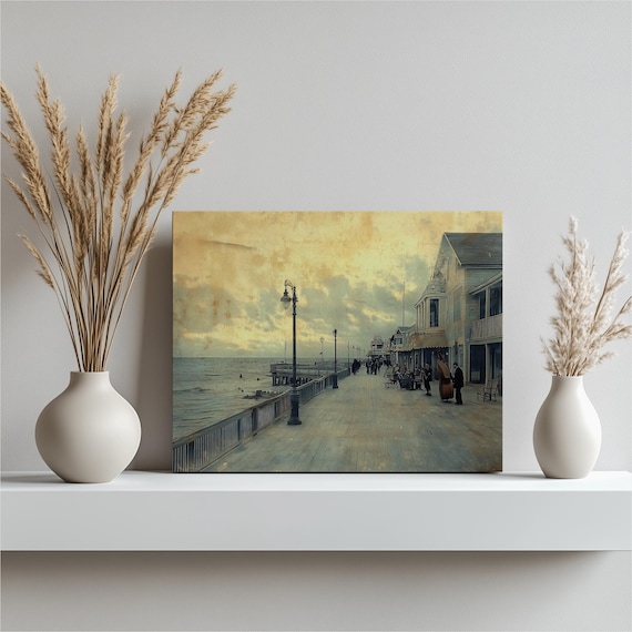 Vintage Seaside Boardwalk Pier Stroll Antique Photograph Style Poster