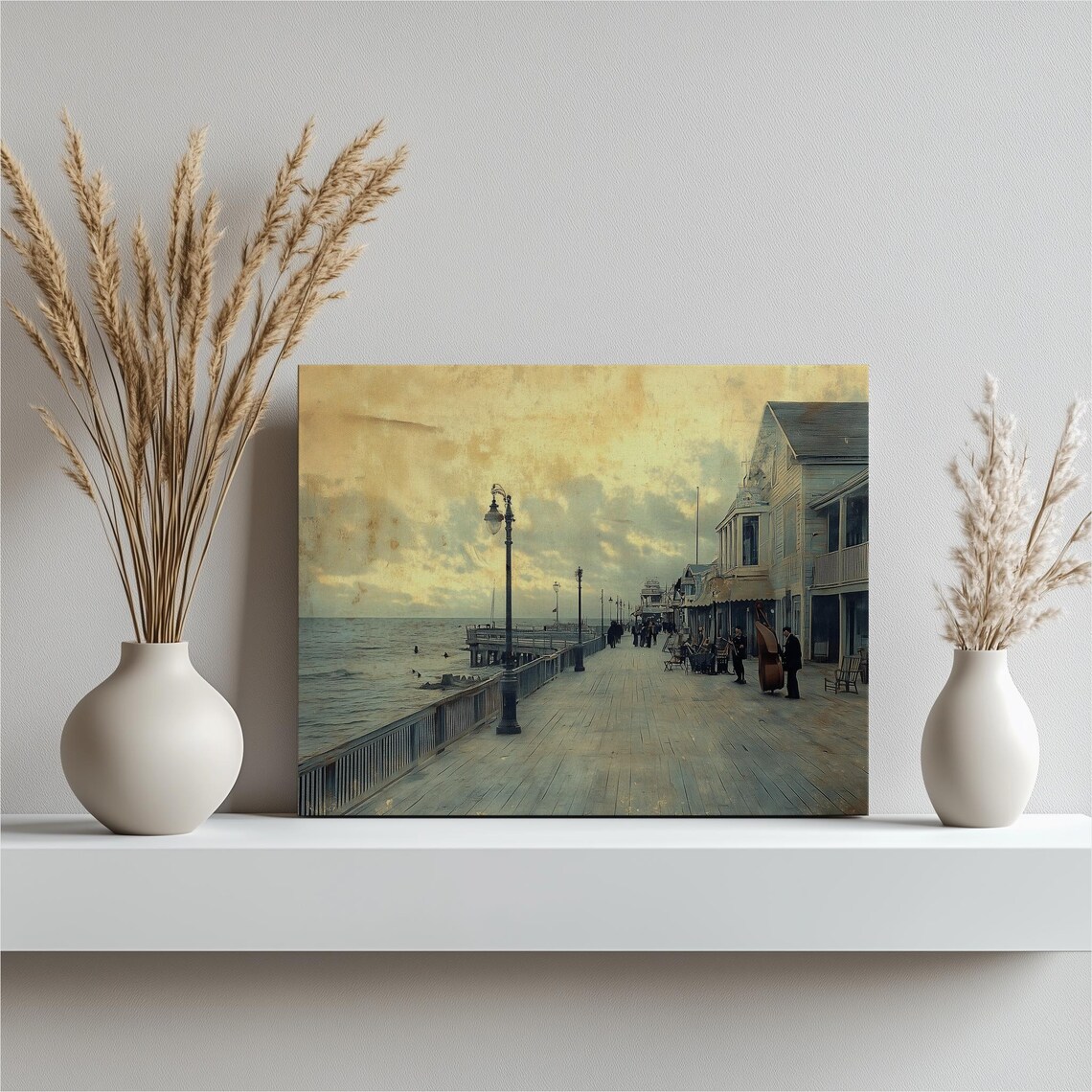 Vintage Seaside Boardwalk Pier Stroll Antique Photograph Style Poster