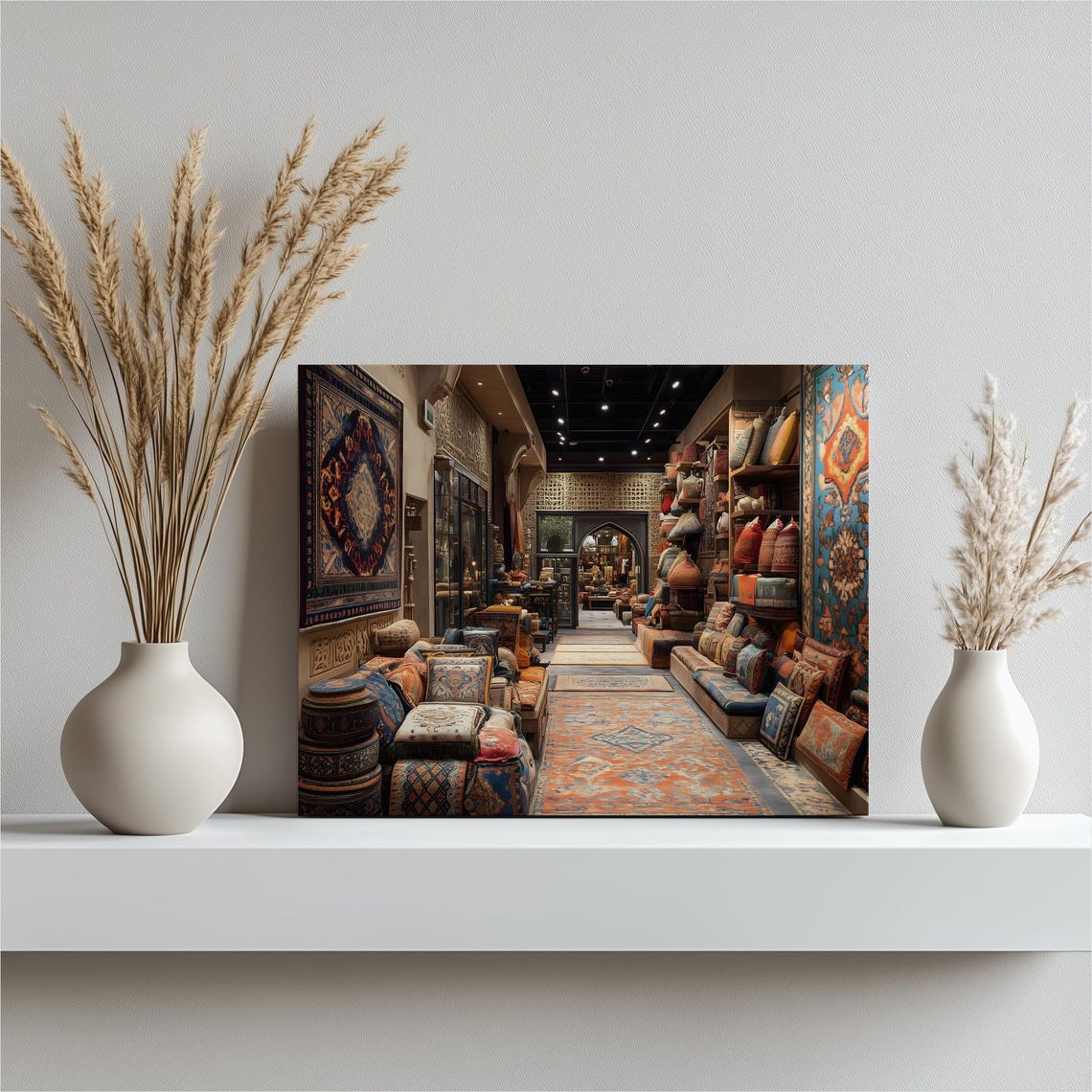 Arabian Bazaar Rug Shop Colorful Carpets Interior Canvas Wall Art