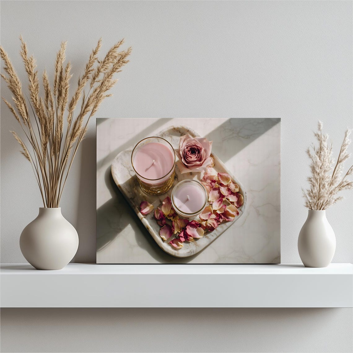 Pink Candles Rose Petals Marble Still Life Romantic Spa Decor Poster