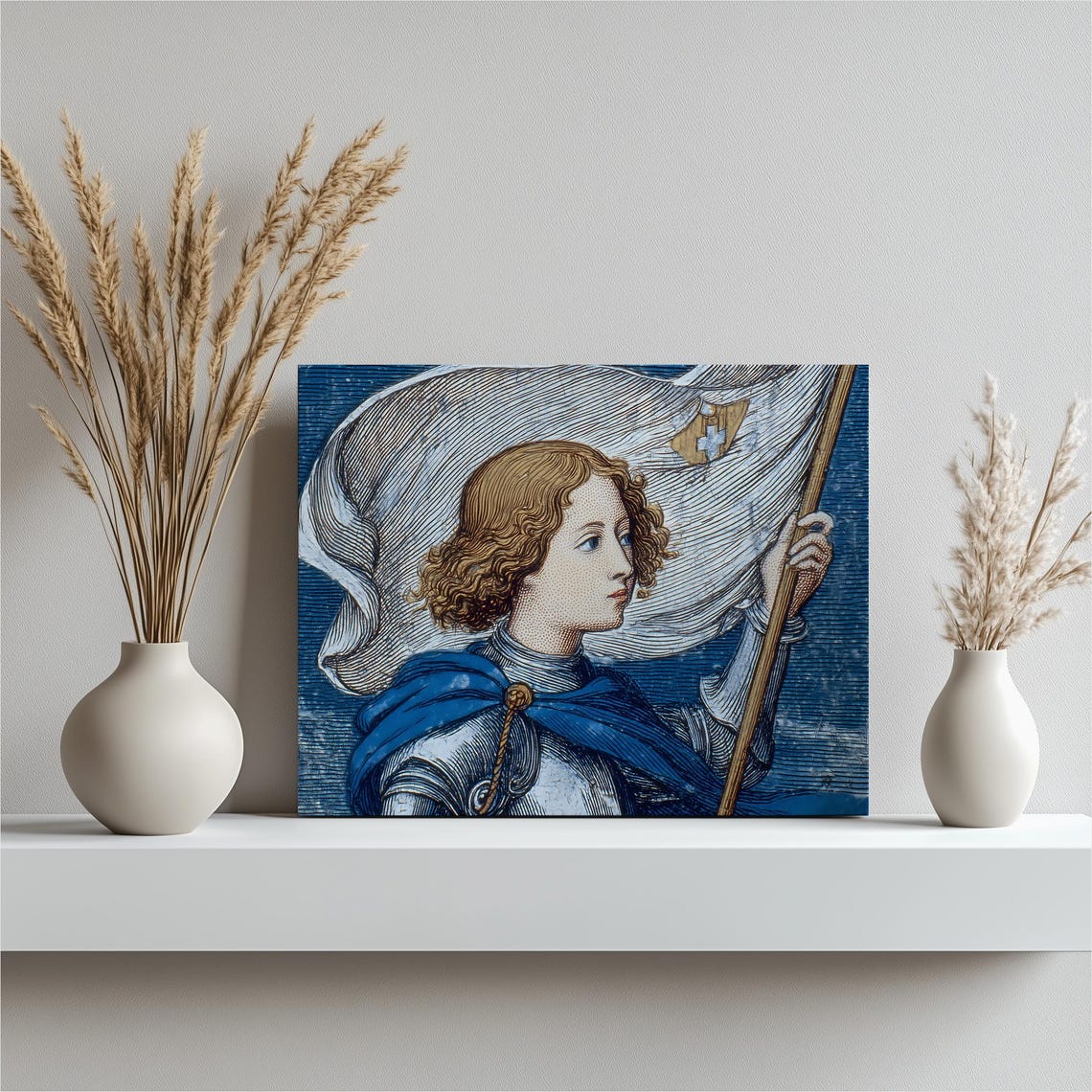 Joan of Arc Medieval Warrior Maiden With Banner Engraving Poster