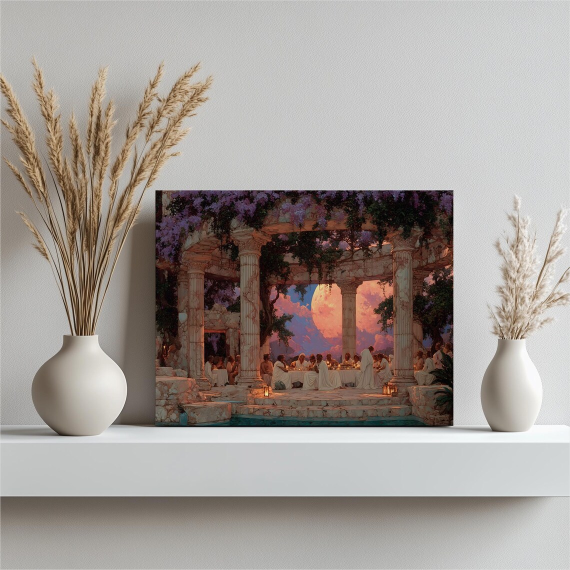 Moonlit Greek Ruins Banquet Neoclassical Painting Scene Poster
