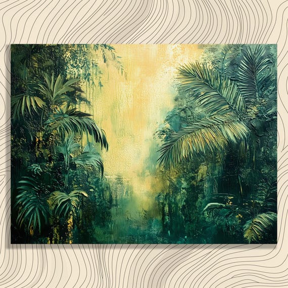 Tropical Jungle Canvas Wall Art Lush Palm Leaves Textured Rainforest Painting Green Nature Decor Large Botanical Landscape Print For Home