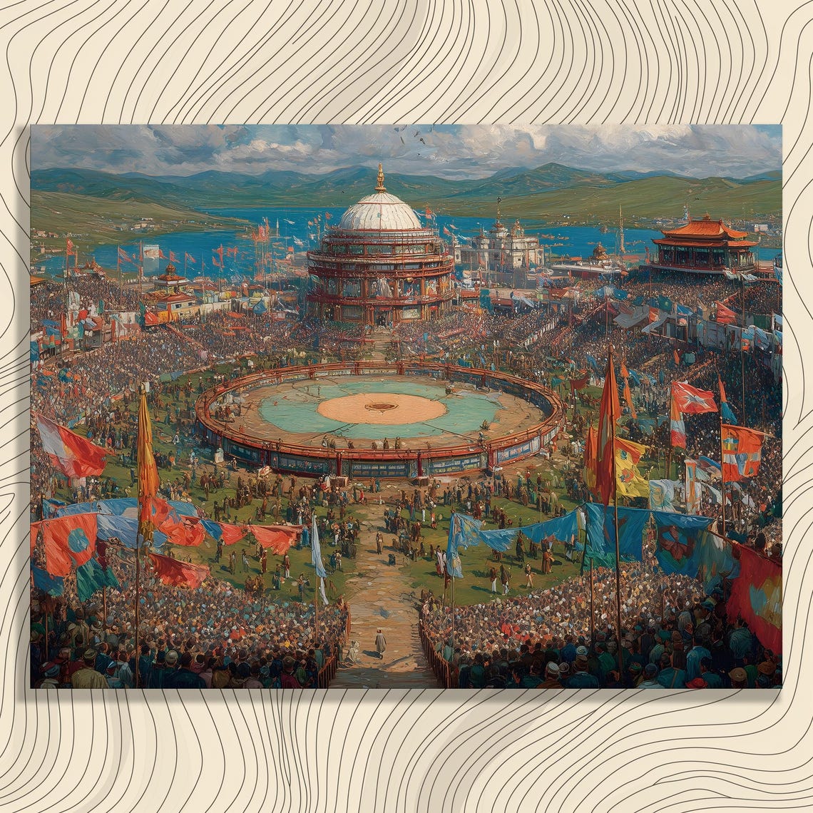 Traditional Steppe Festival Crowd Historic Celebration Art Poster