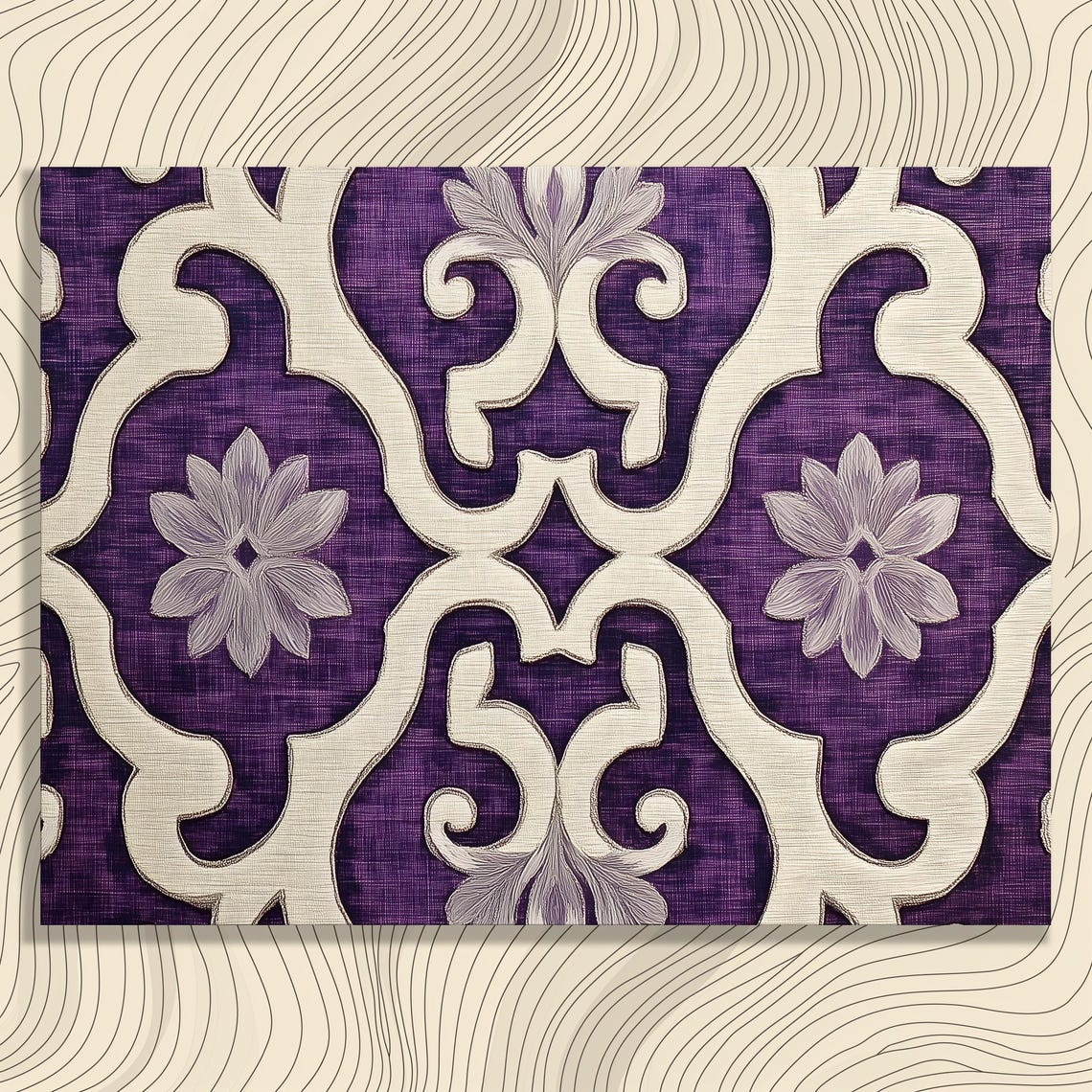 Purple Damask Ornamental Floral Baroque Vintage Pattern Wall Art
