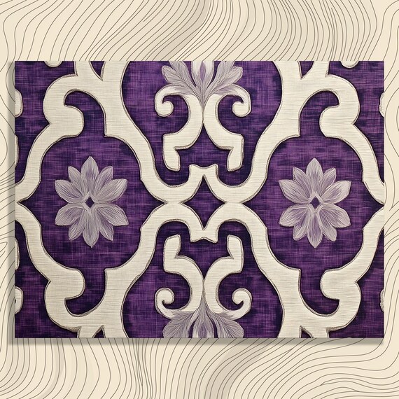 Purple Damask Ornamental Floral Baroque Vintage Pattern Wall Art