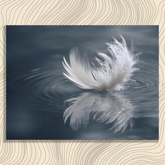 Minimal Feather Canvas Wall Art Still Water With Rippling Reflection Nature Photography Print Serene Calm Zen Style Decor Minimalist Gift