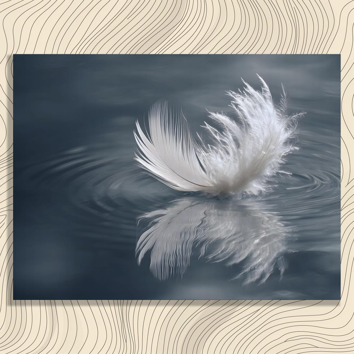 Minimal Feather Canvas Wall Art Still Water With Rippling Reflection Nature Photography Print Serene Calm Zen Style Decor Minimalist Gift